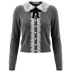 Cardigan Self-Portrait Lace-Collar Bow-Detail gri