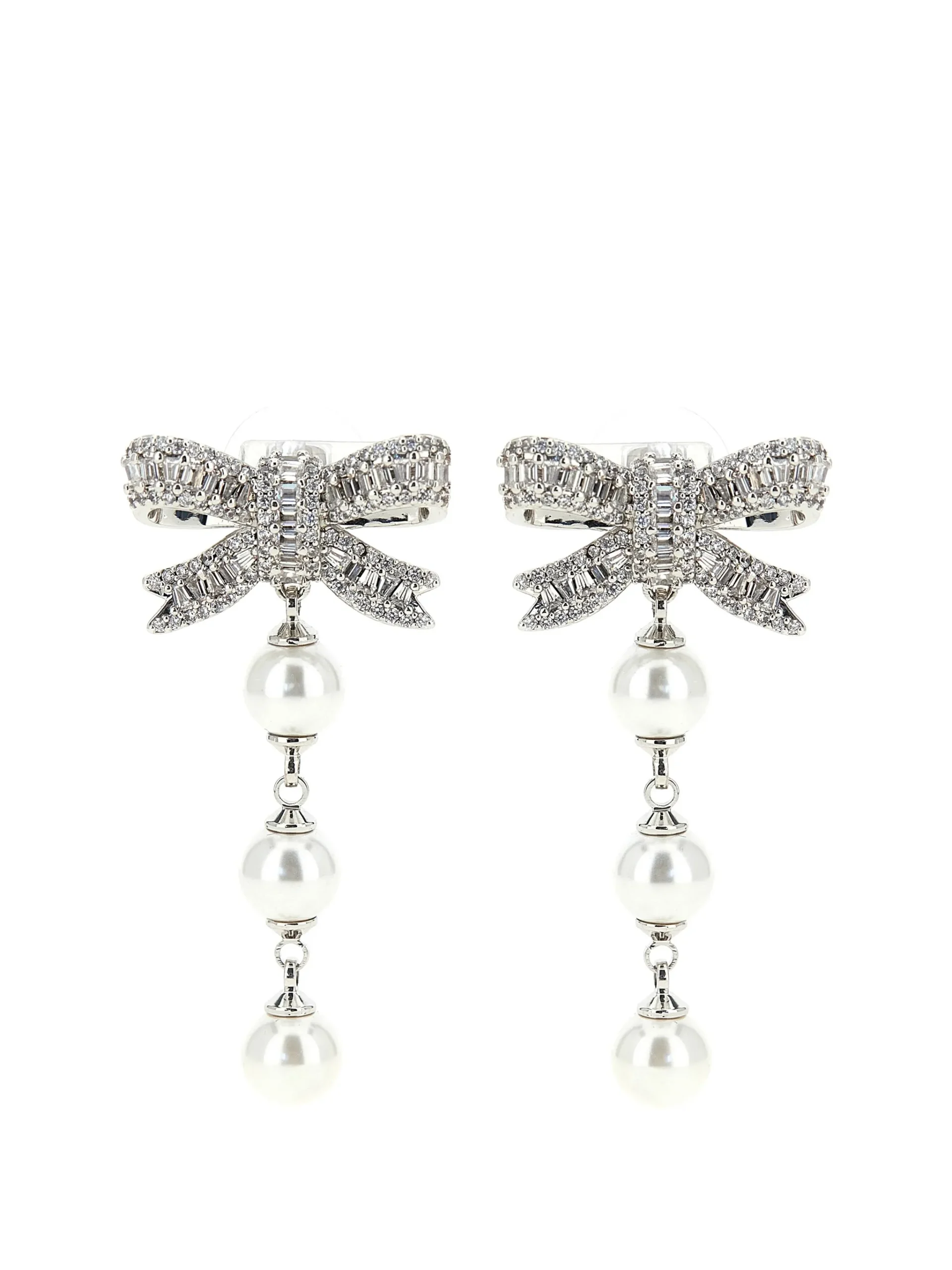 Cercei Self-Portrait Crystal-Embellished Pearl-Droplet argintiu
