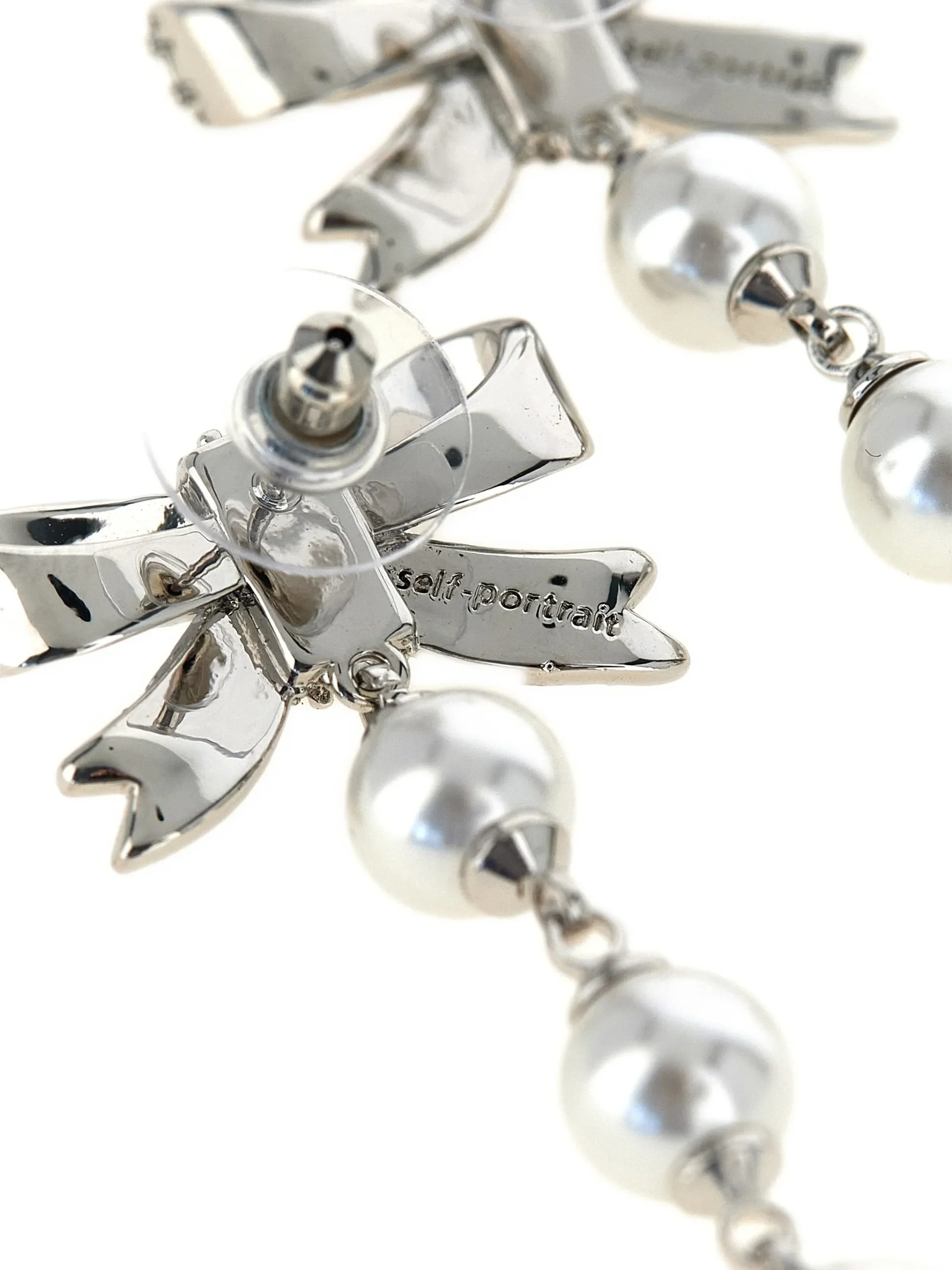 Cercei Self-Portrait Crystal-Embellished Pearl-Droplet argintiu - imagine 3