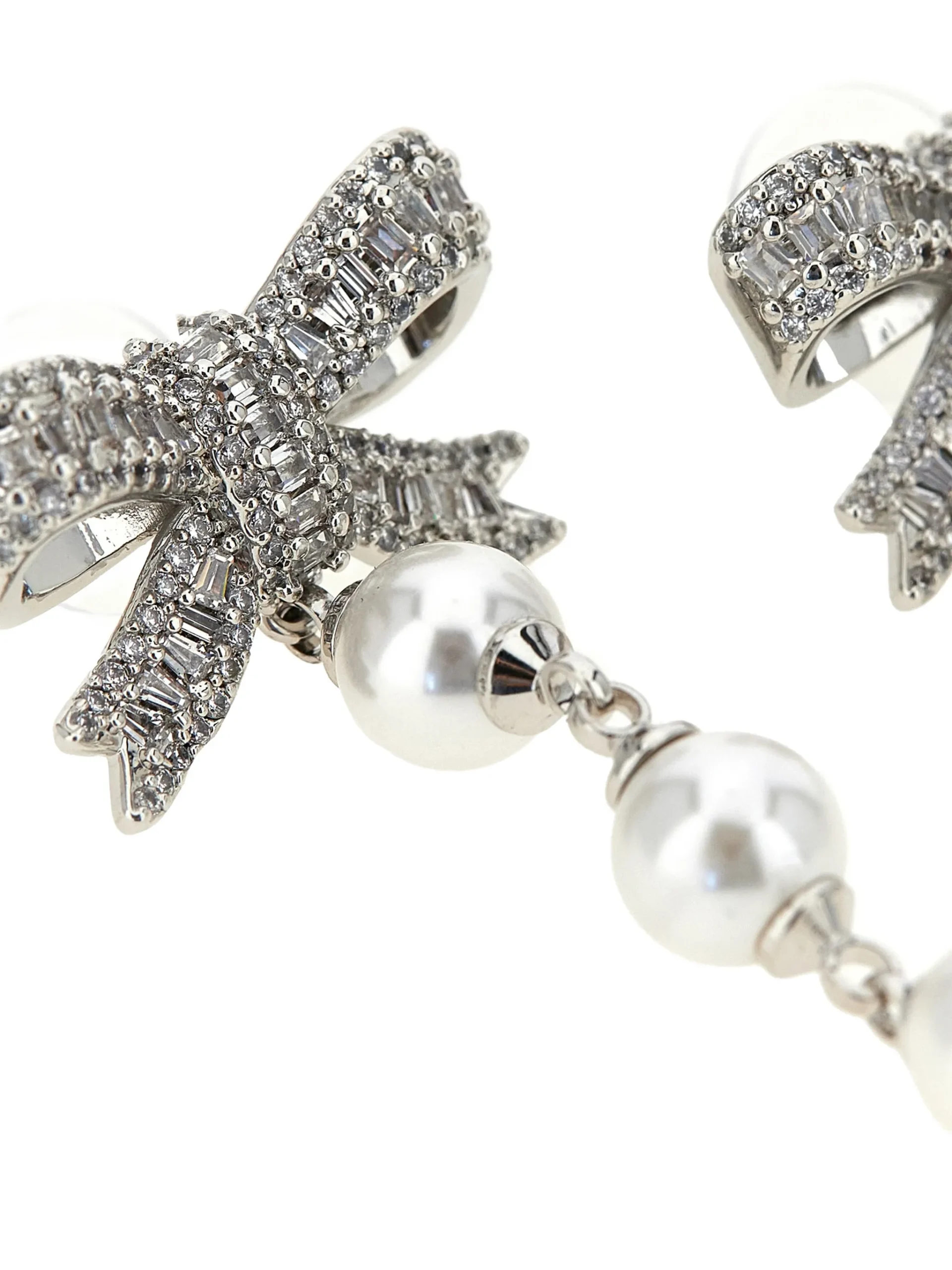 Cercei Self-Portrait Crystal-Embellished Pearl-Droplet argintiu - imagine 2