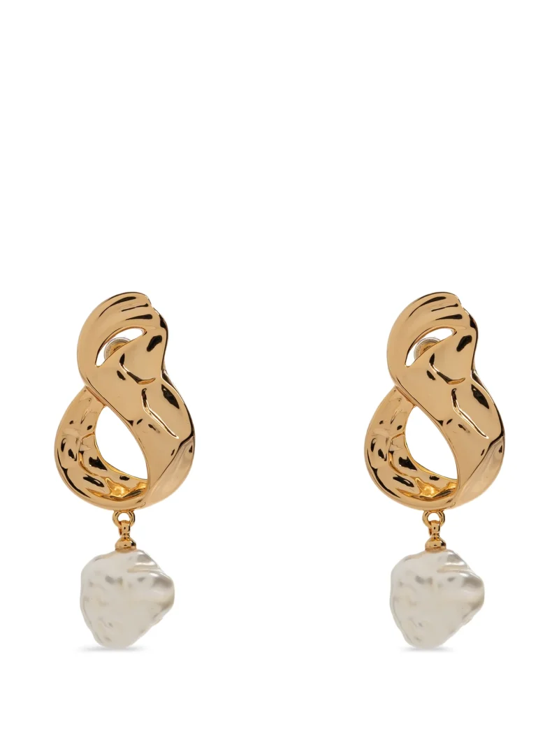 Cercei Self-Portrait Pearl-Pendant Hammered-Effect Drop auriu