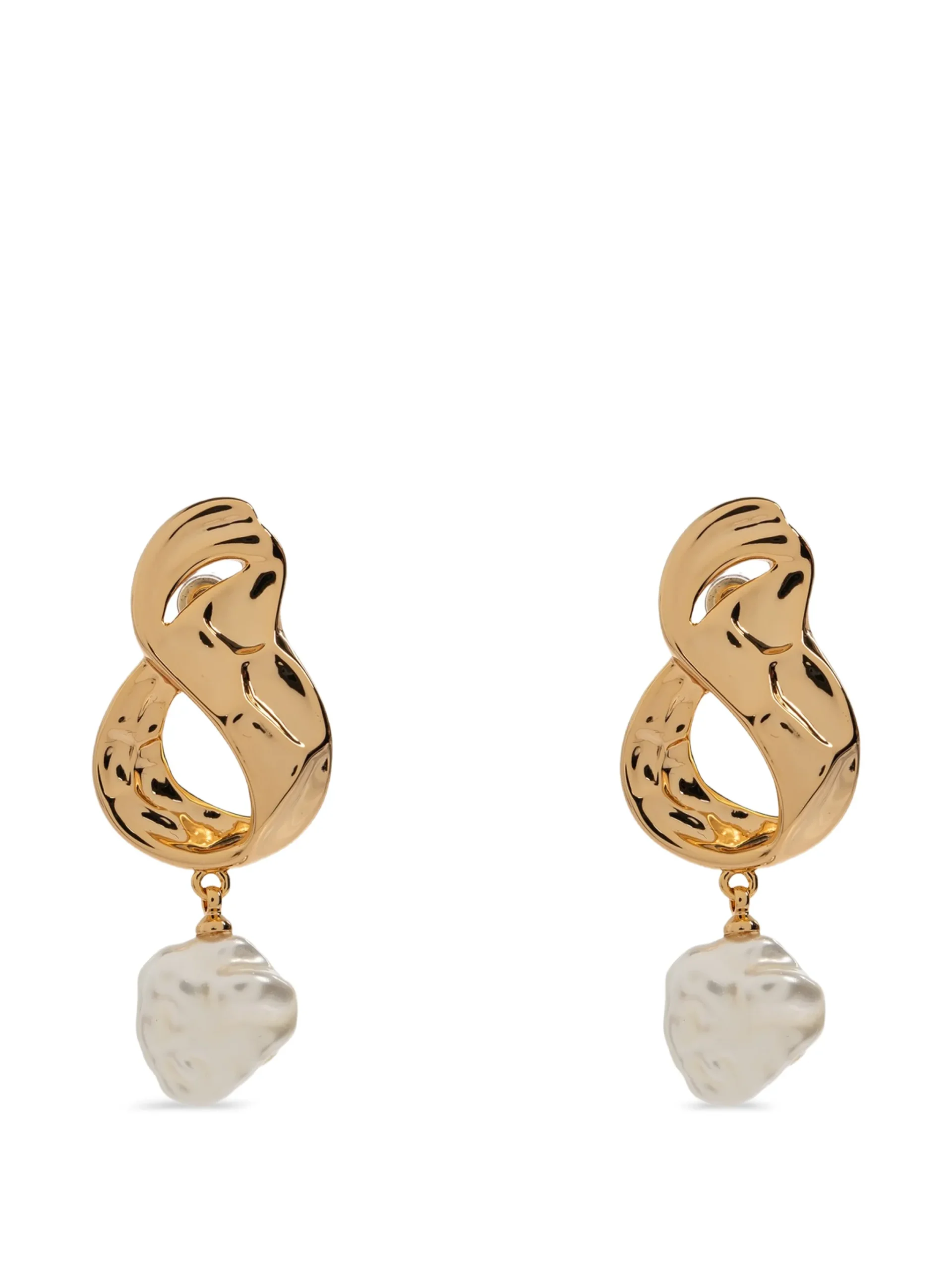 Cercei Self-Portrait Pearl-Pendant Hammered-Effect Drop auriu