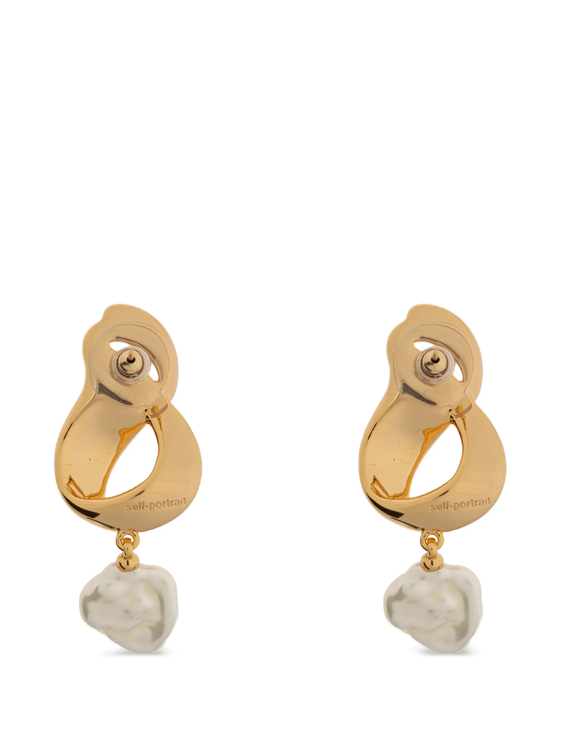 Cercei Self-Portrait Pearl-Pendant Hammered-Effect Drop auriu - imagine 3