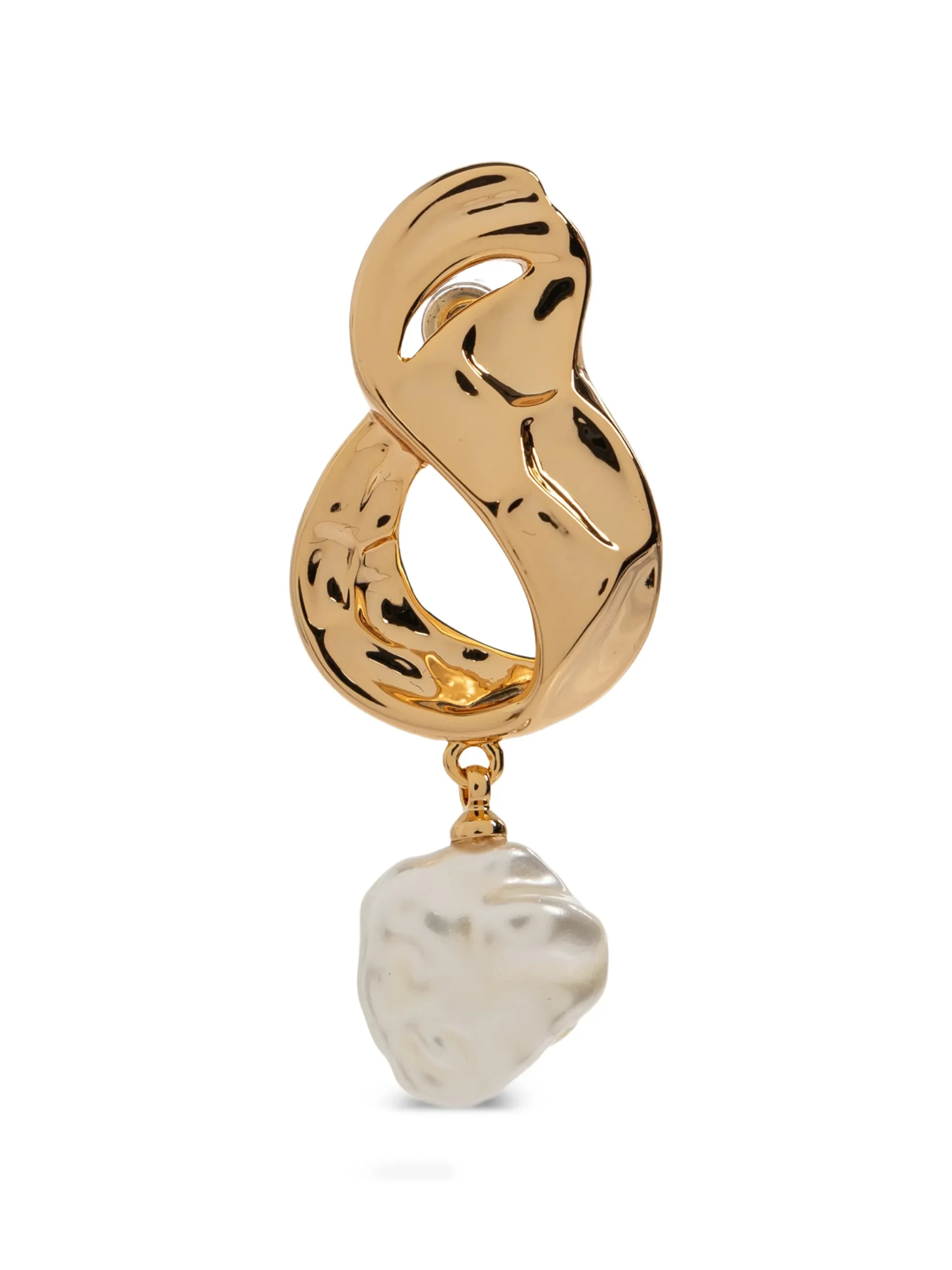 Cercei Self-Portrait Pearl-Pendant Hammered-Effect Drop auriu - imagine 4