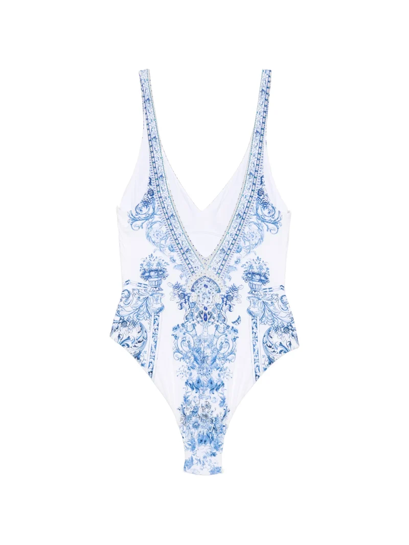 Alternative view of Costum de baie Camilla Crystal-Embellished Baroque-Print albastru