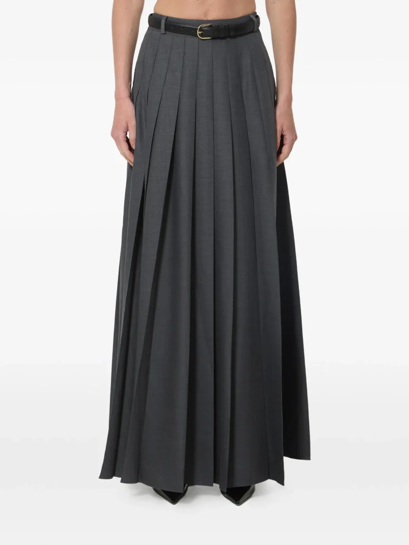 Fusta maxi Self-Portrait Belted Pleated gri