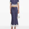 Fusta maxi Self-Portrait Polka-Dot Lace Trim bleumarin