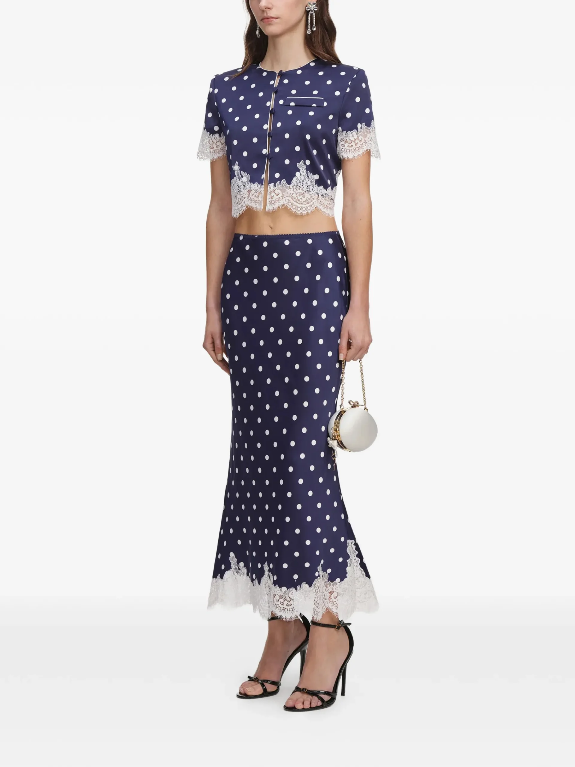 Fusta maxi Self-Portrait Polka-Dot Lace Trim bleumarin - imagine 3