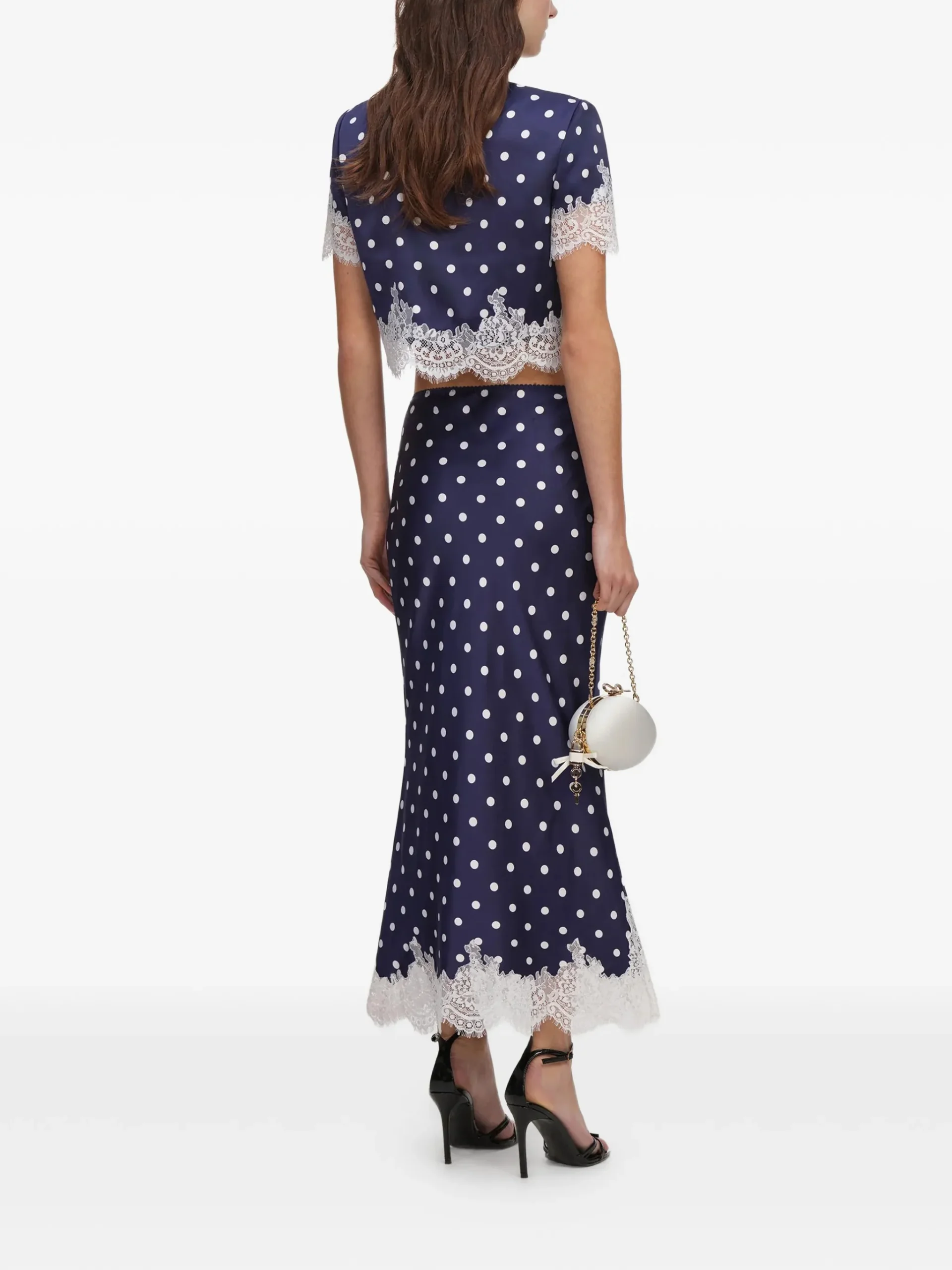 Fusta maxi Self-Portrait Polka-Dot Lace Trim bleumarin - imagine 2