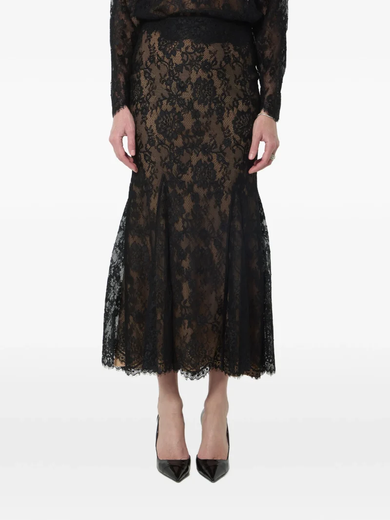 Fusta midi Self-Portrait Laced Mermaid-Style negru