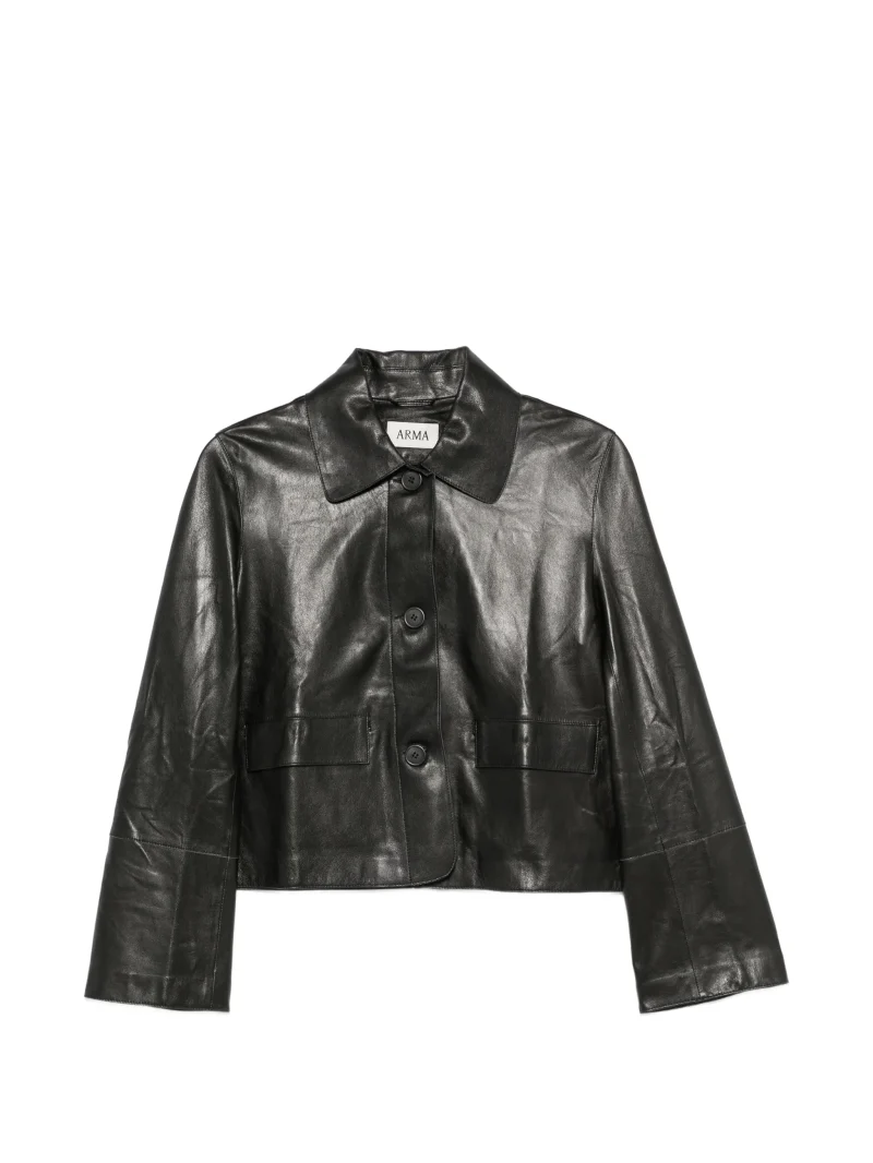 Jacheta ARMA Leather Button-up negru