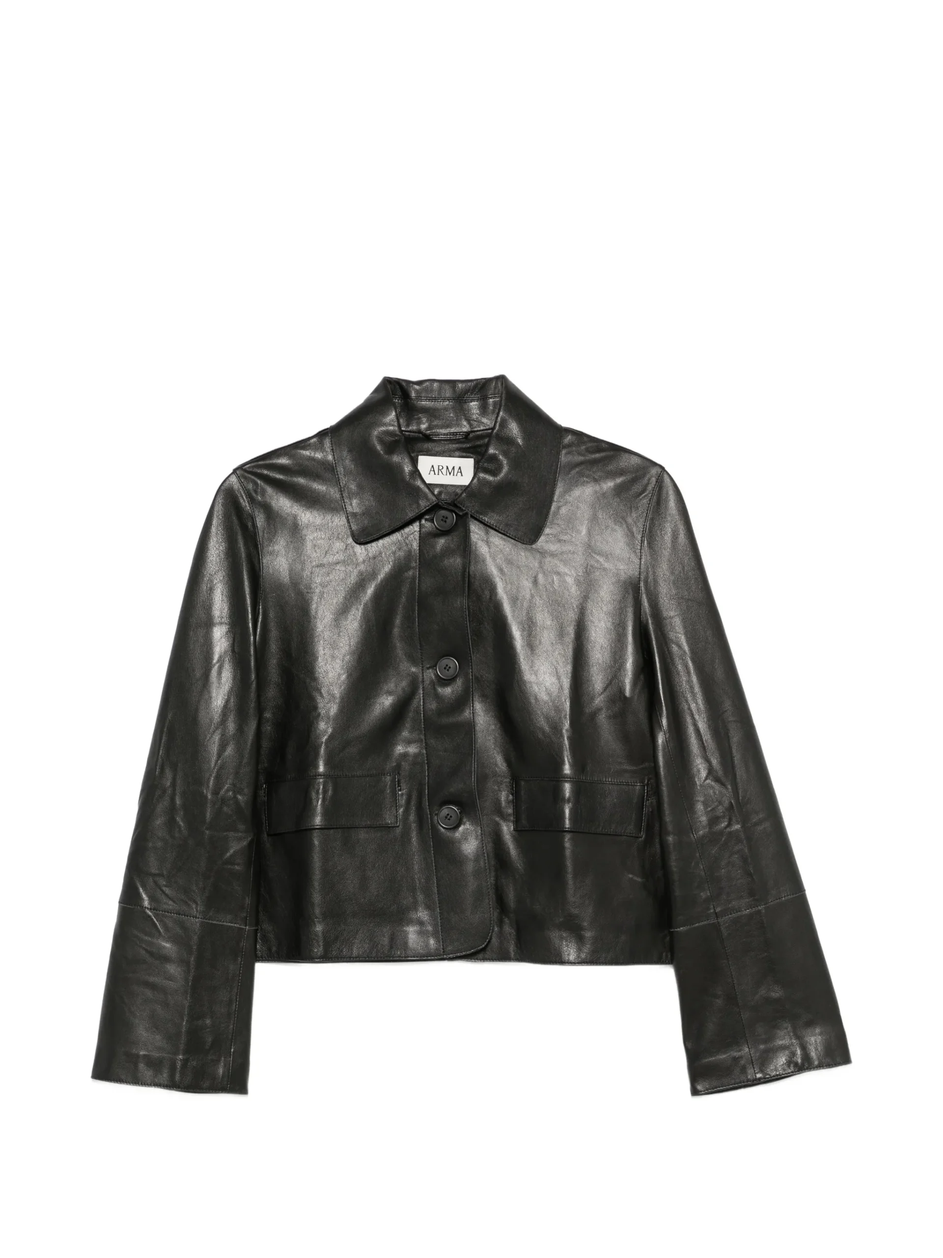 Jacheta ARMA Leather Button-up negru
