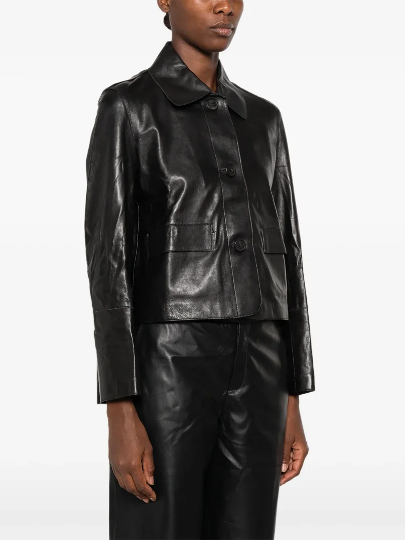 Jacheta ARMA Leather Button-up negru - imagine 3