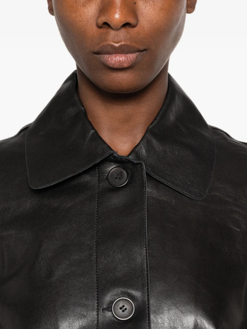 Jacheta ARMA Leather Button-up negru - imagine 5