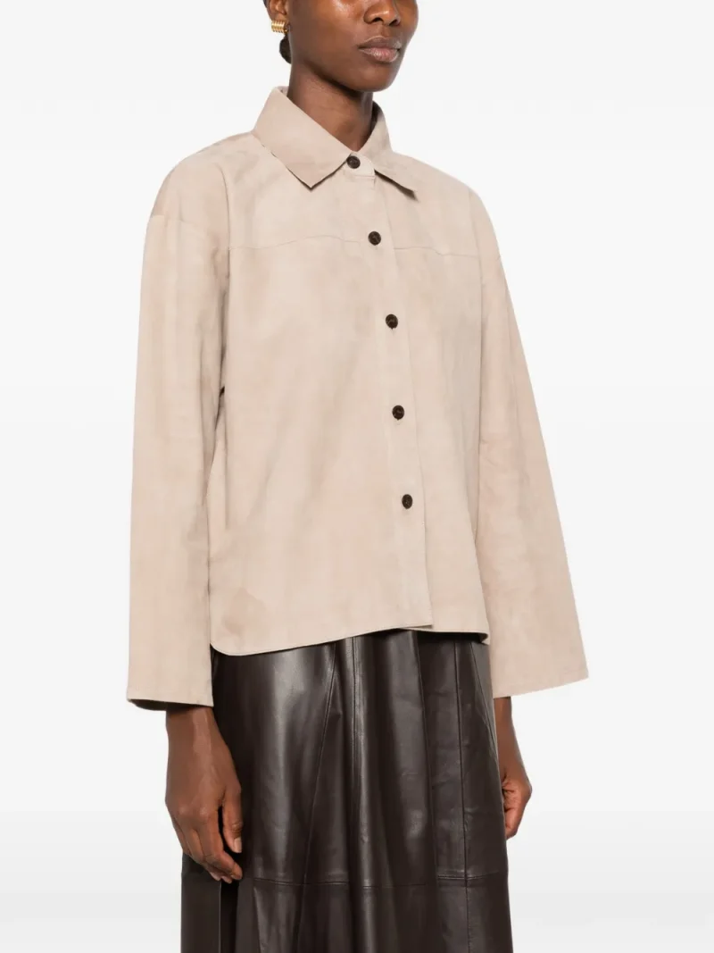 Jacheta ARMA Suede Button-Front bej - imagine 3