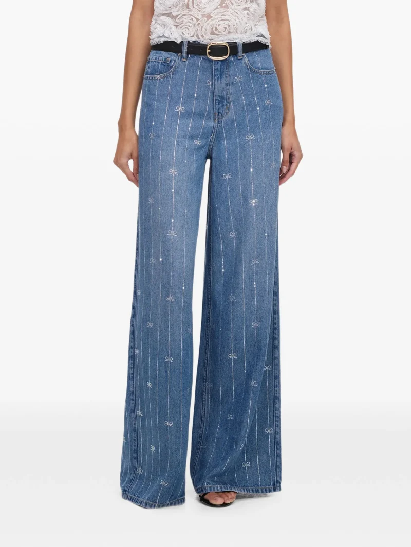 Jeans Self-Portrait Rhinestone-Embellished Bow-Motif albastru