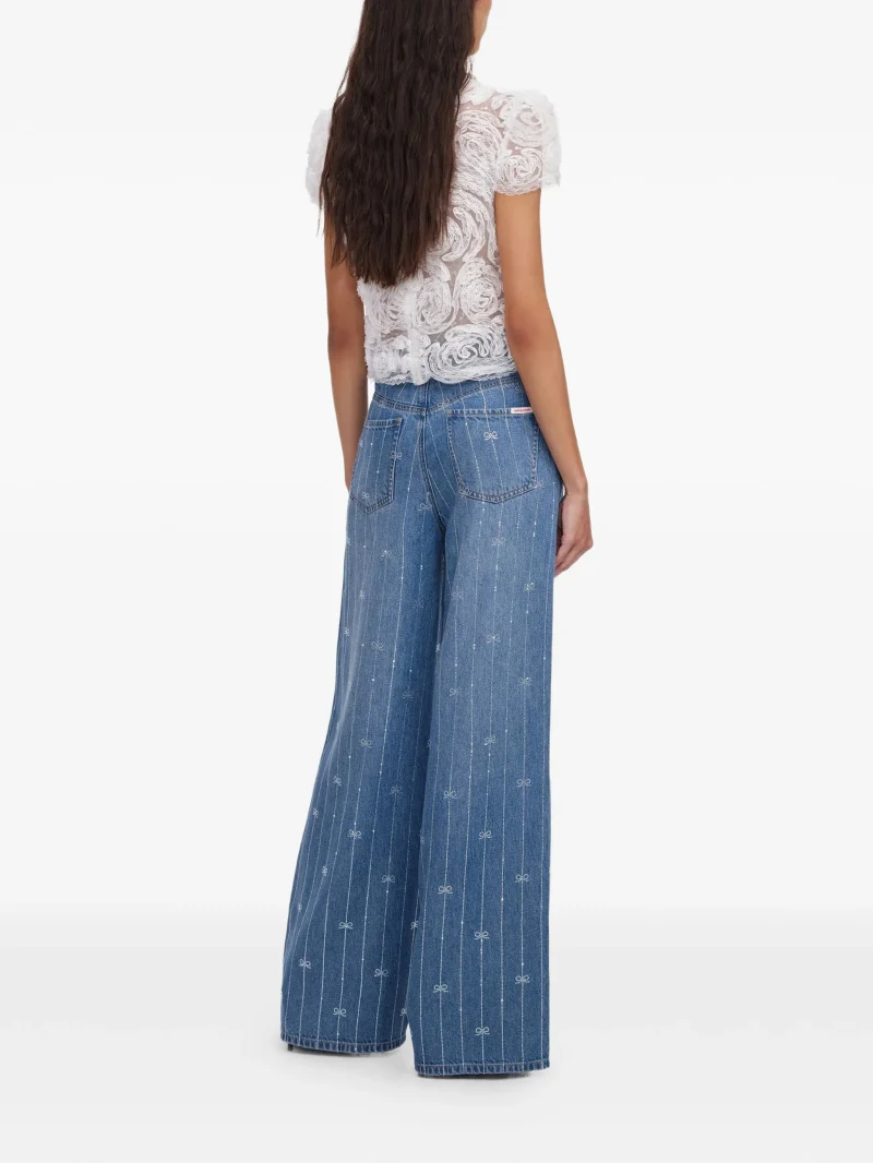 Alternative view of Jeans Self-Portrait Rhinestone-Embellished Bow-Motif albastru