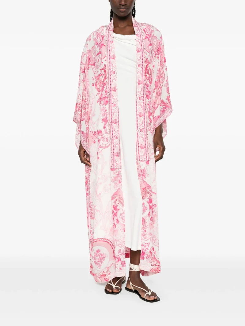 Kaftan Camilla Layer with collar Livin La Vida Rosa alb - imagine 4