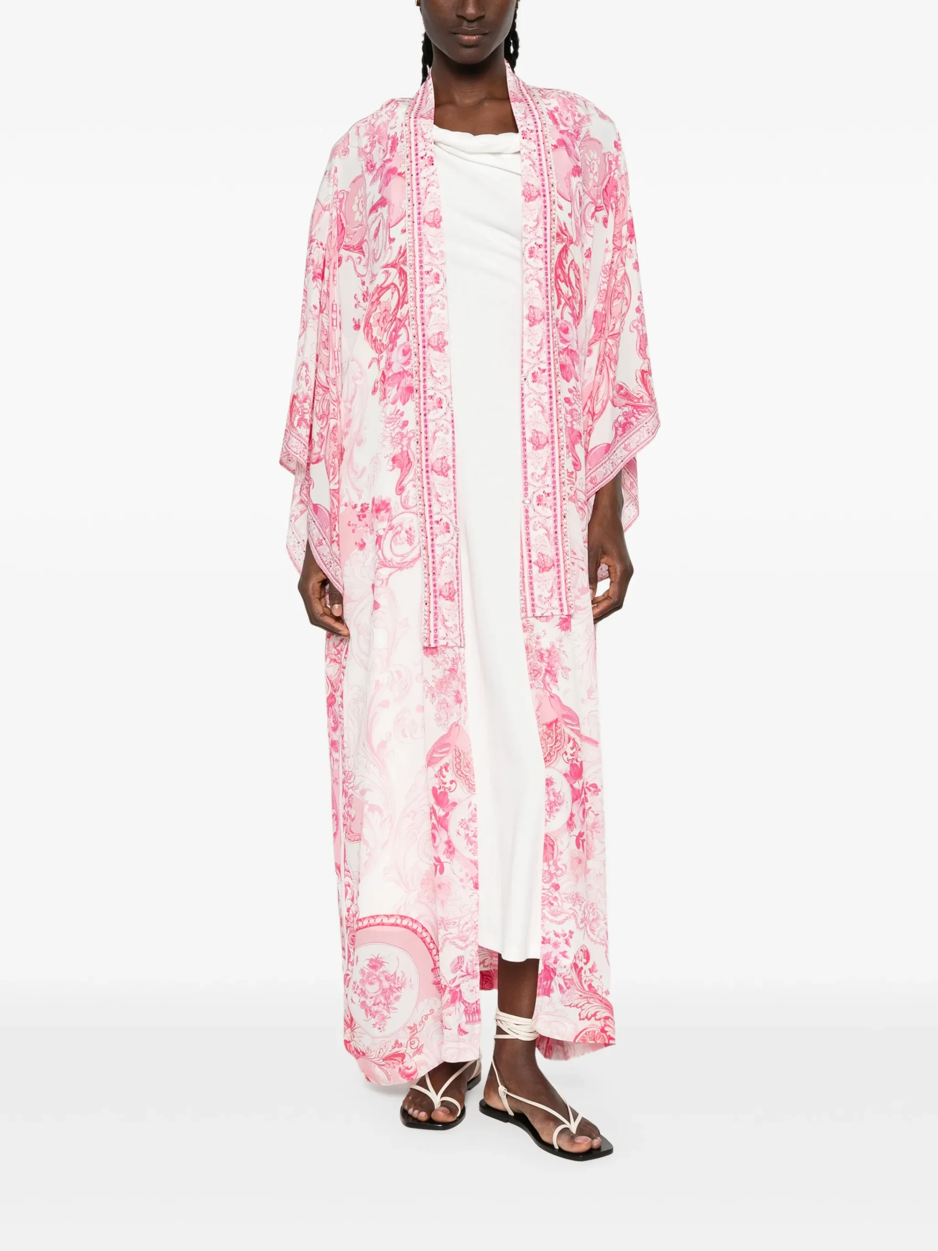 Kaftan Camilla Layer with collar Livin La Vida Rosa alb - imagine 4