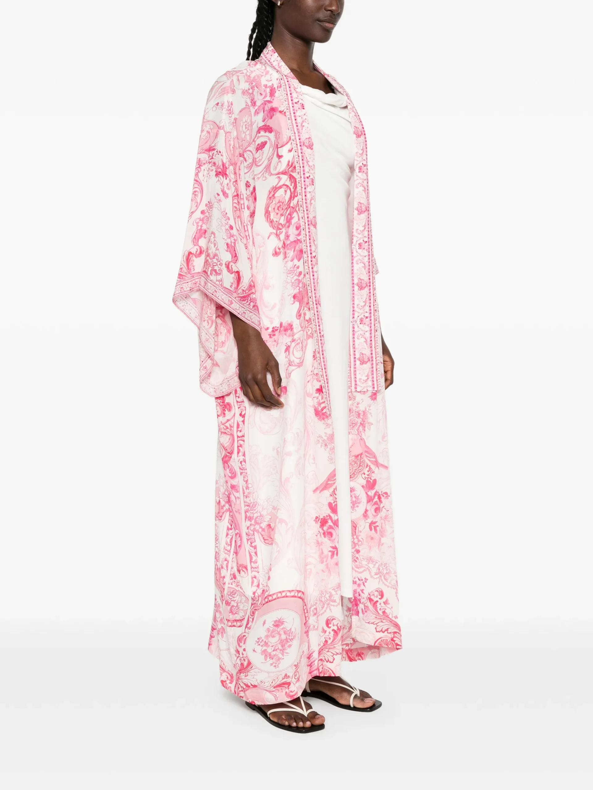 Kaftan Camilla Layer with collar Livin La Vida Rosa alb - imagine 3