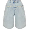 Pantaloni Marant Etoile Iselle Frayed-Trim Denim Knee-Length albastru