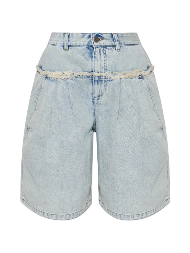 Pantaloni Marant Etoile Iselle Frayed-Trim Denim Knee-Length albastru