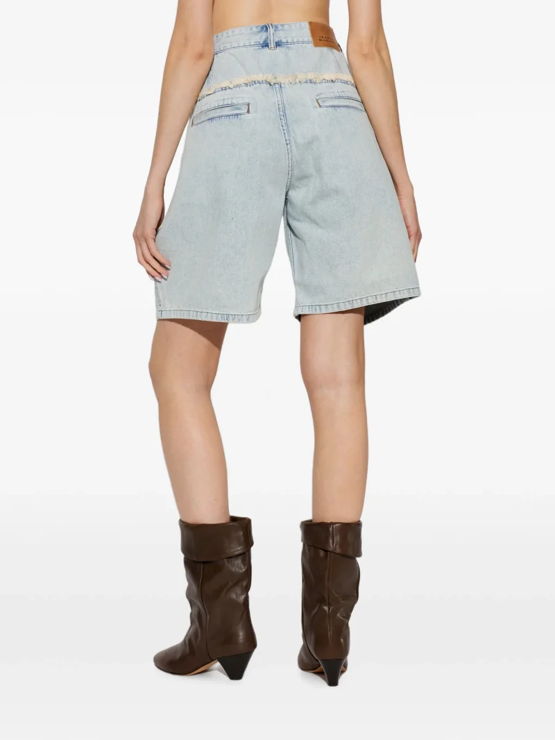 Alternative view of Pantaloni Marant Etoile Iselle Frayed-Trim Denim Knee-Length albastru