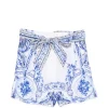 Pantaloni scurti Camilla Ceramic Panoramic Crystal-Embellished Floral-Print alb
