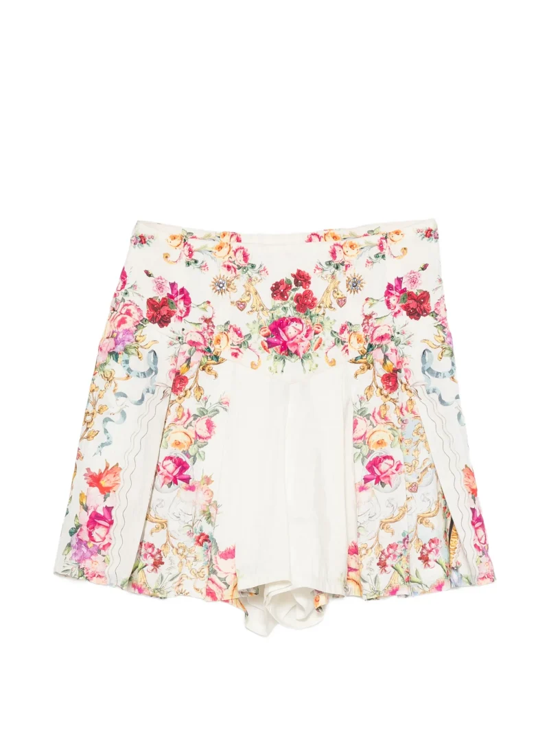 Pantaloni scurti Camilla Floral-Print Crystal-Embellished ecru