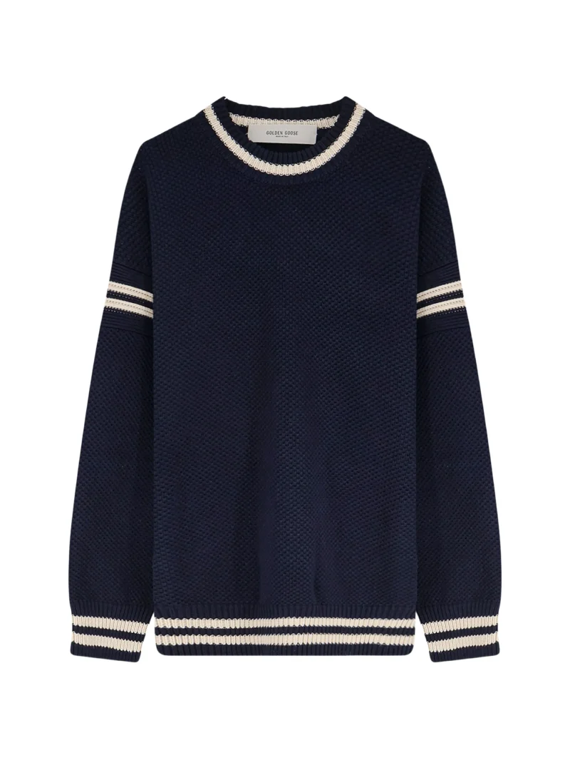 Pulover Golden Goose Striped Logo-Patch bleumarin