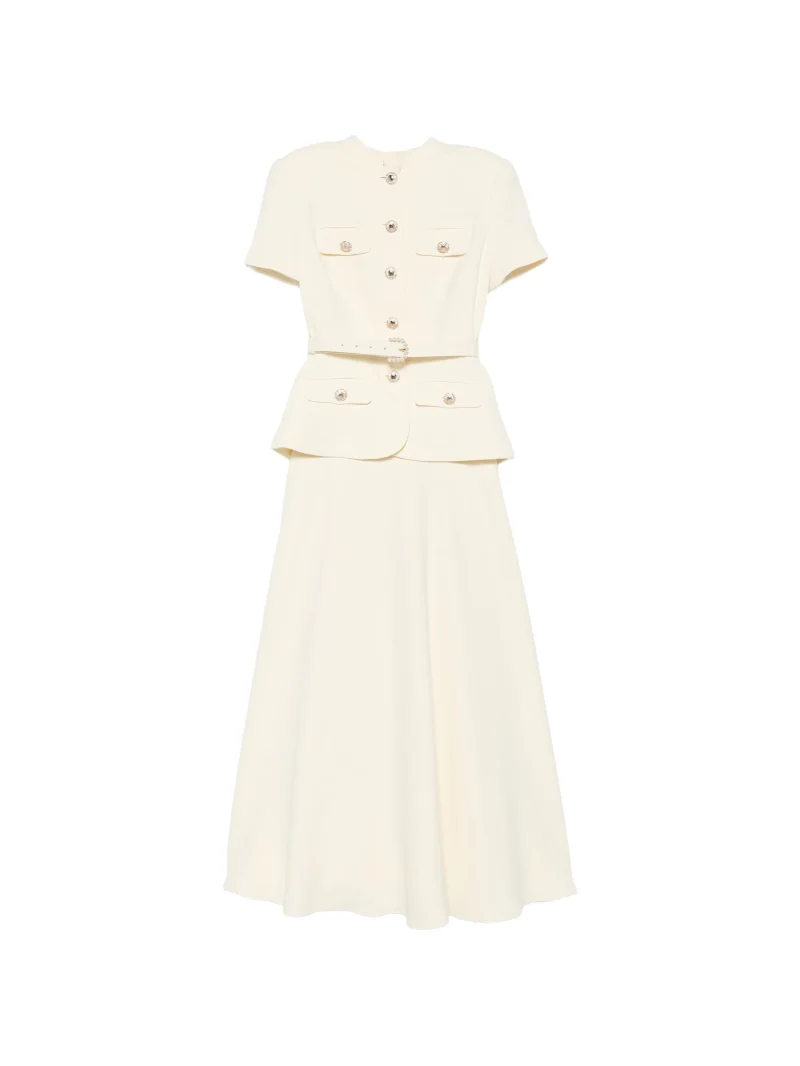 Rochie midi Belted-Detail Button-Up galben
