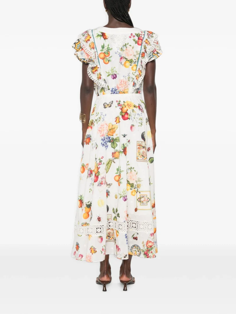 Alternative view of Rochie midi Camilla Fruit-Print Ruffled alb