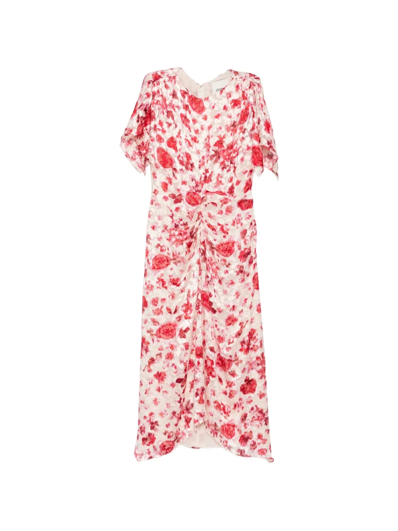 Rochie midi Isabel Marant Herva Floral-Print Ruched Symmetric roz