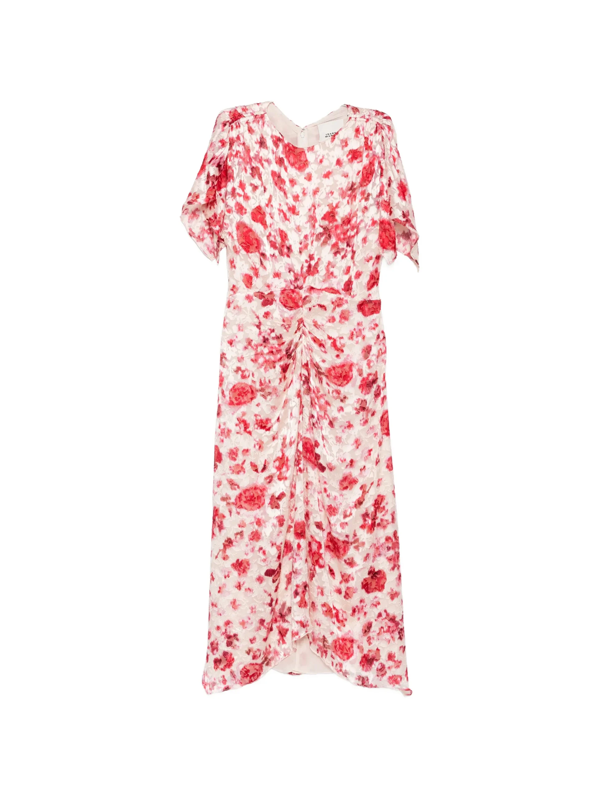 Rochie midi Isabel Marant Herva Floral-Print Ruched Symmetric roz
