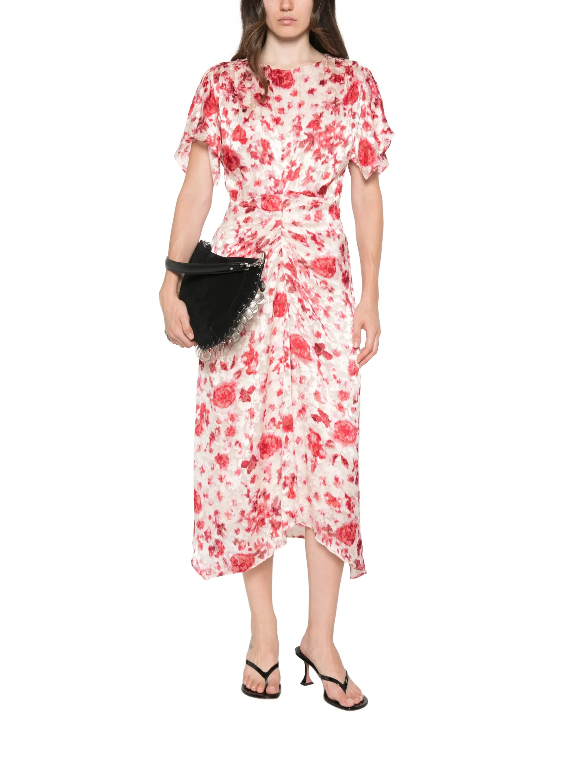 Rochie midi Isabel Marant Herva Floral-Print Ruched Symmetric roz - imagine 4