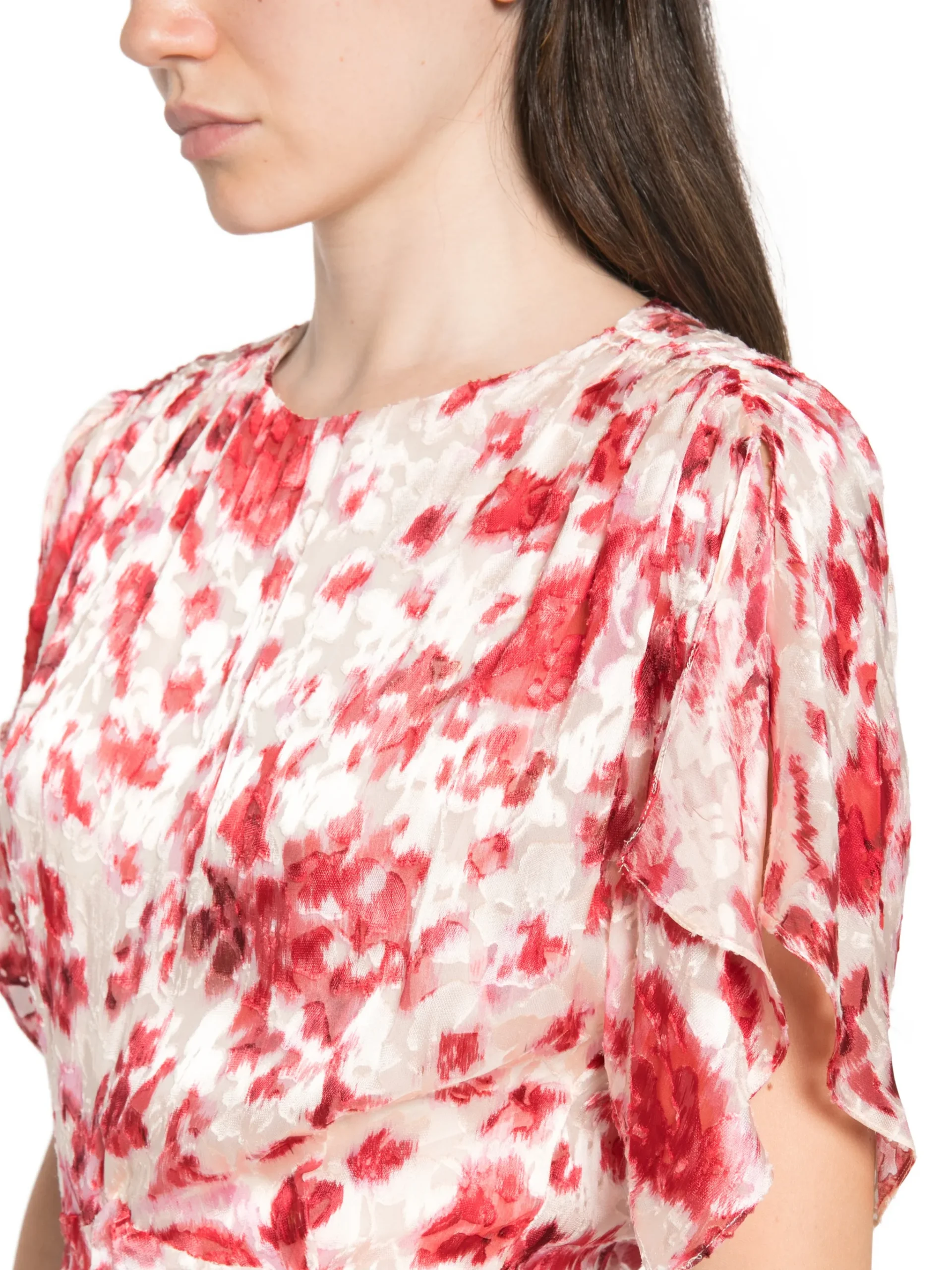 Rochie midi Isabel Marant Herva Floral-Print Ruched Symmetric roz - imagine 5