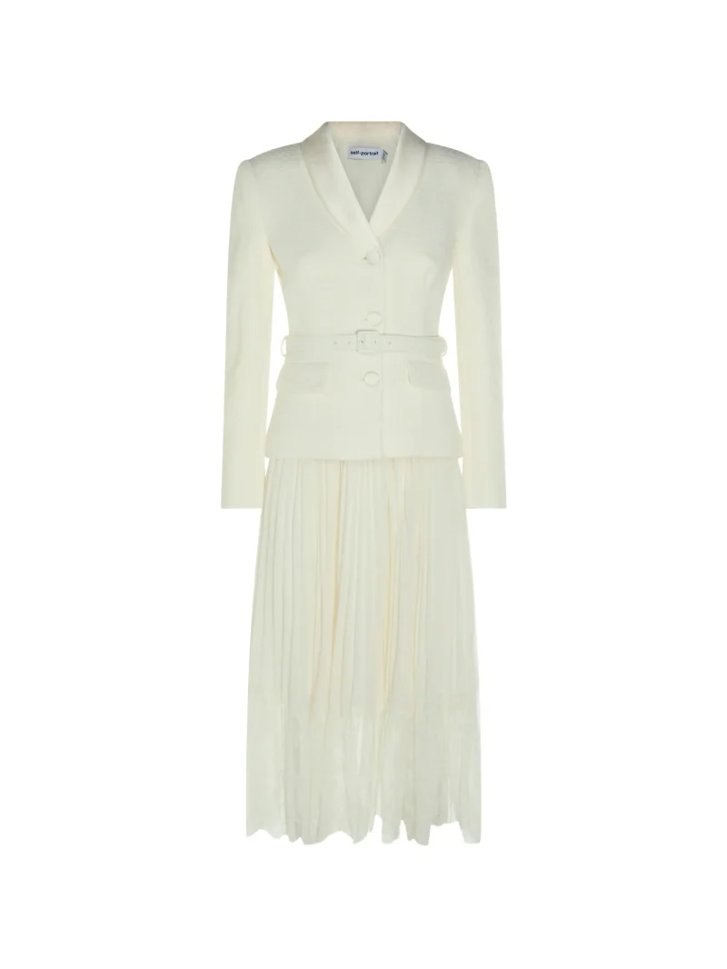 Rochie midi Self-Portrait Belted Pleated ecru
