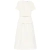 Rochie midi Self-Portrait Boucle-Knit Belted ecru