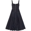 Rochie midi Self-Portrait Broderie-Anglaise Flared-Hem bleumarin