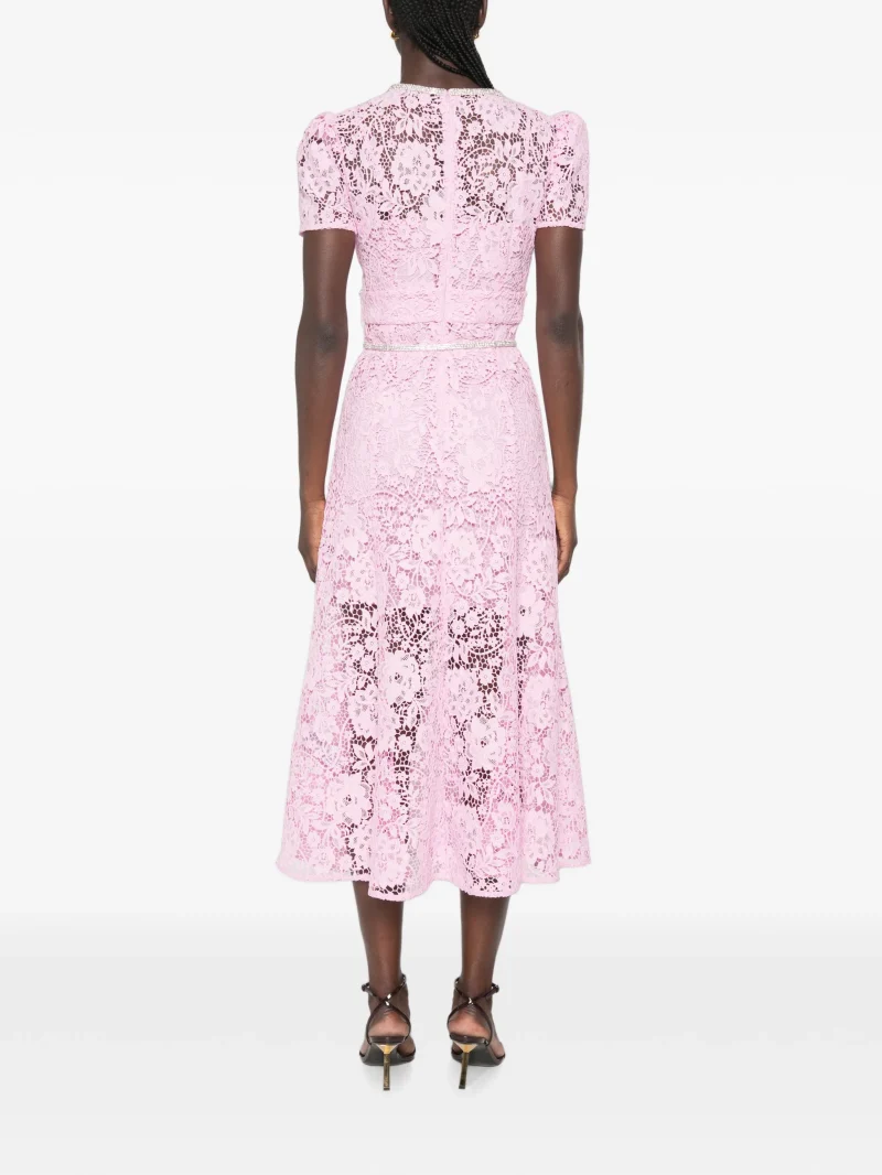 Alternative view of Rochie midi Self-Portrait Crystal-Embellished Floral-Lace roz