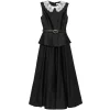 Rochie midi Self-Portrait Lace-Collar Peplum-Waist  negru