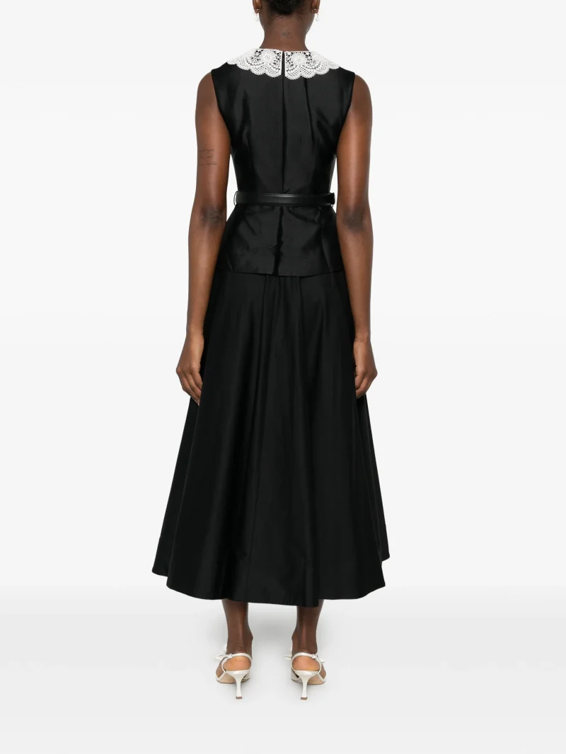 Alternative view of Rochie midi Self-Portrait Lace-Collar Peplum-Waist  negru