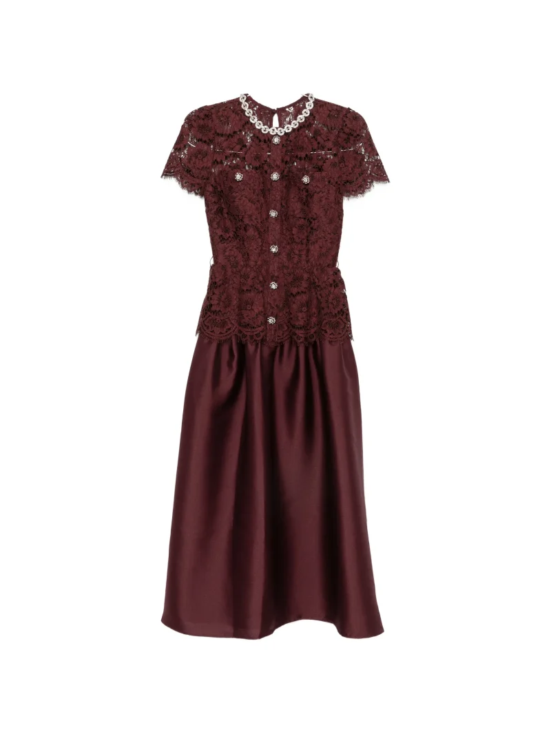 Rochie midi Self-Portrait Lace-Panelled Belted visiniu