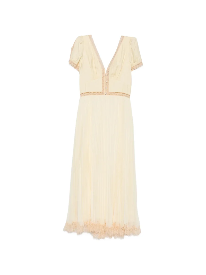 Rochie midi Self-Portrait Lace-Trim galben