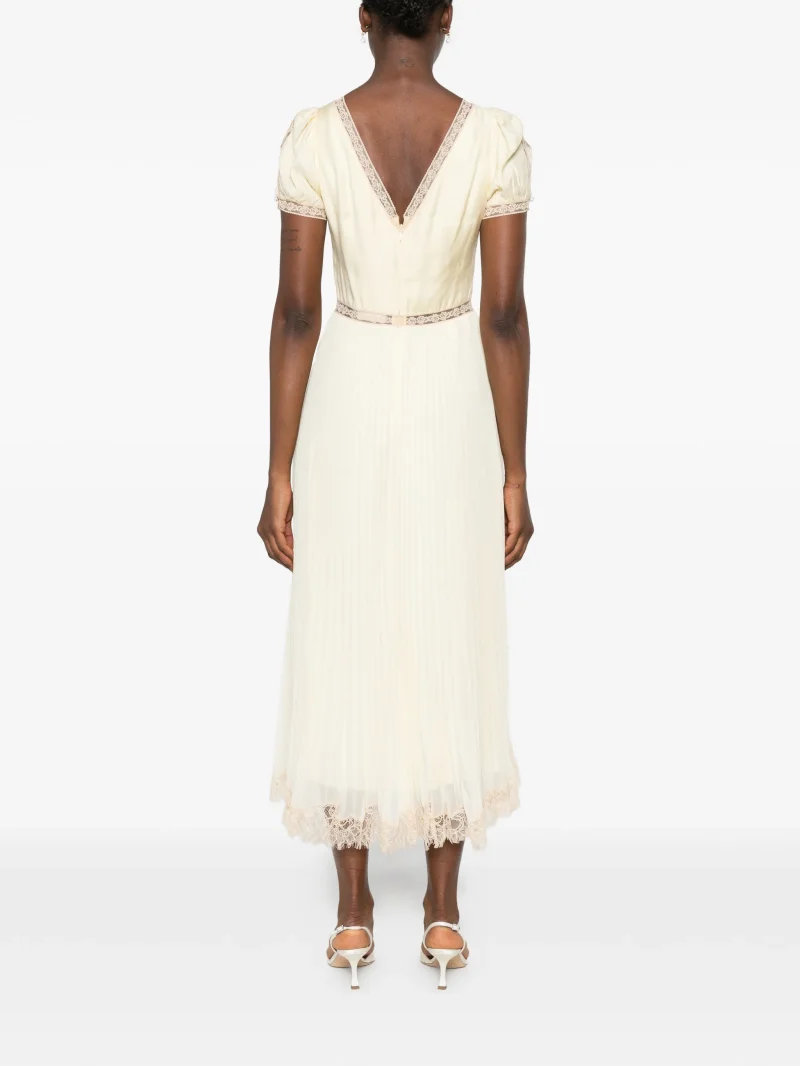 Alternative view of Rochie midi Self-Portrait Lace-Trim galben