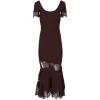 Rochie midi Self-Portrait Lace-Trim maro