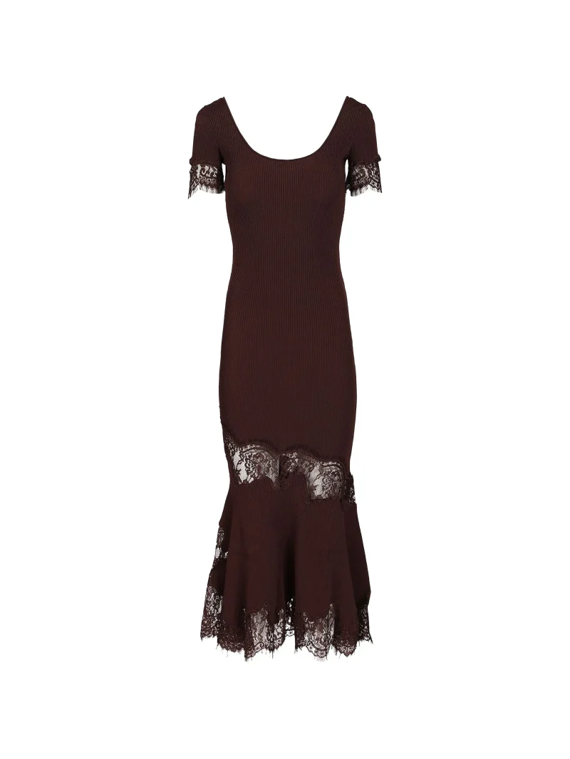 Rochie midi Self-Portrait Lace-Trim maro