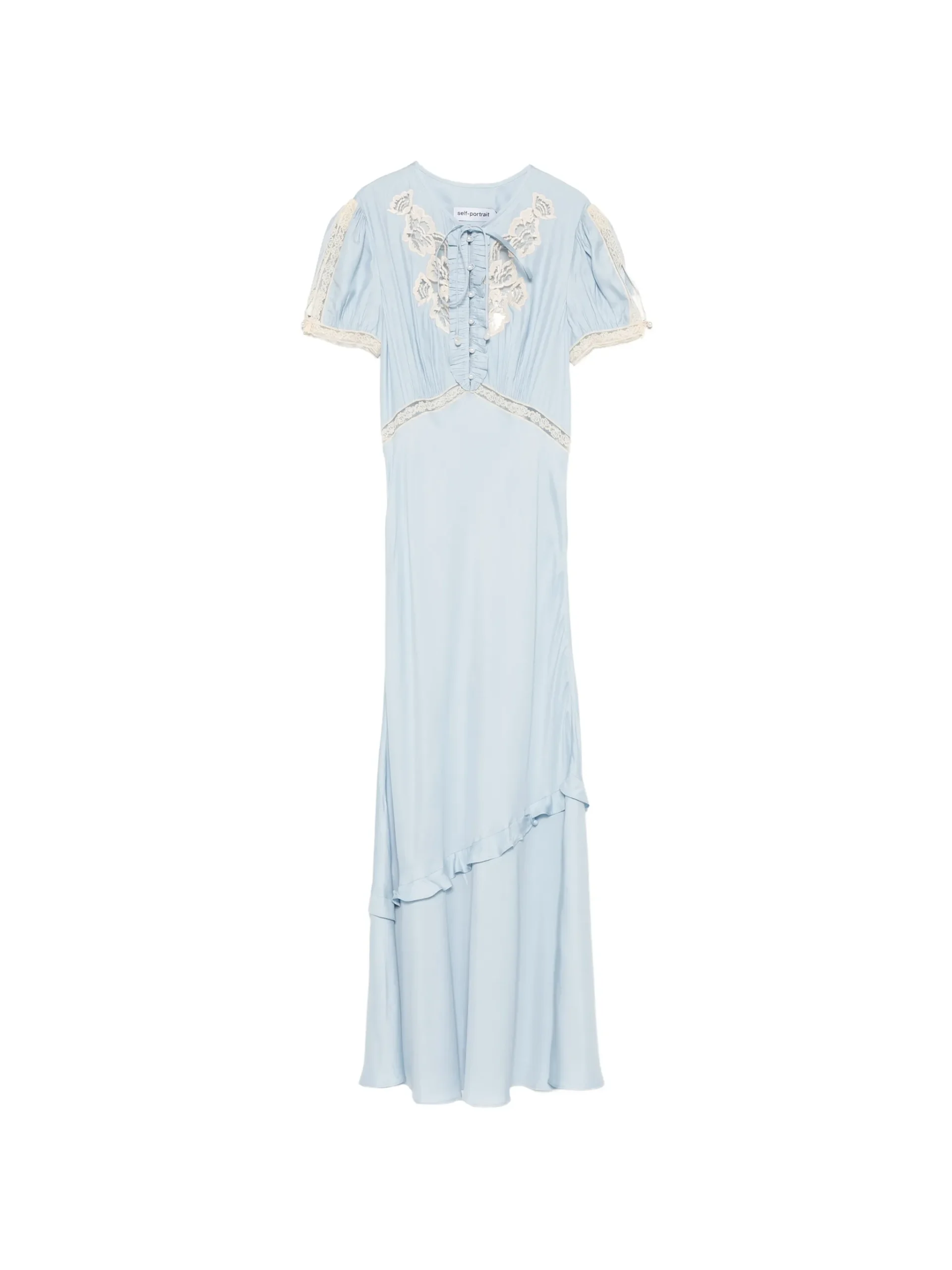 Rochie midi Self-Portrait Lace-Trimmed albastru