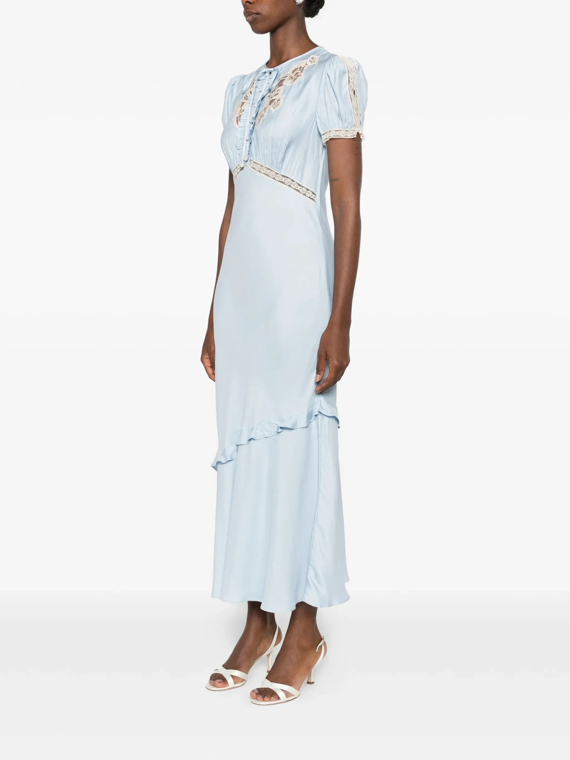 Rochie midi Self-Portrait Lace-Trimmed albastru - imagine 3