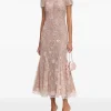 Rochie midi Self Portrait Sequin-Embellished Floral-Print roz